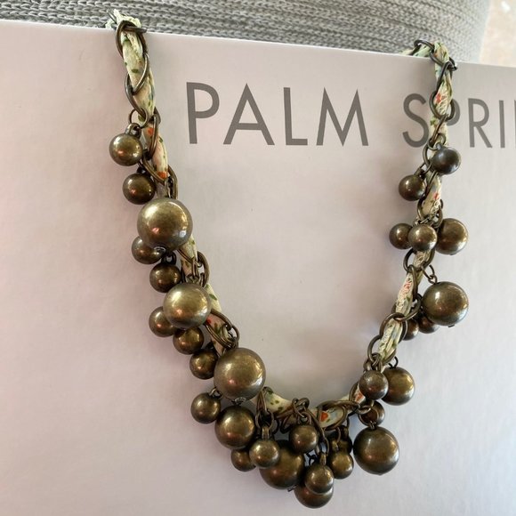 Flowered Ribbon & Brass Bead Statement Necklace - Picture 8 of 14